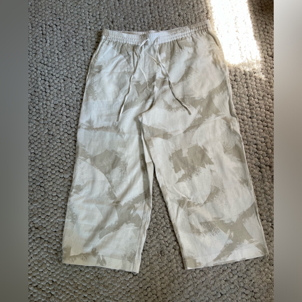 DKNY Wide Leg Linen Blend Crop Pants